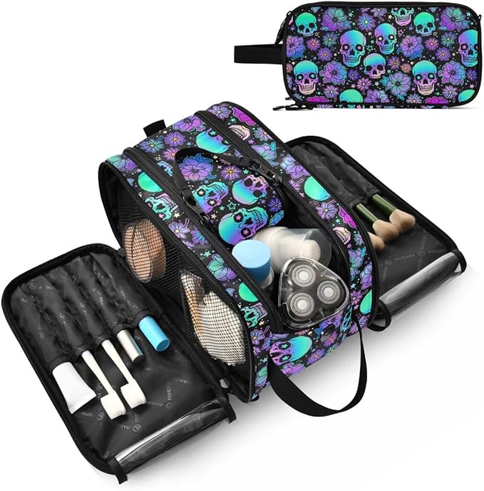 MNSRUU Travel Makeup Bag,Funny Skulls Makeup Bag Travel Toiletry Bag Large Capacity Cosmetic Bag Organizer, Portable Travel Toiletries Bag for Travel Size
