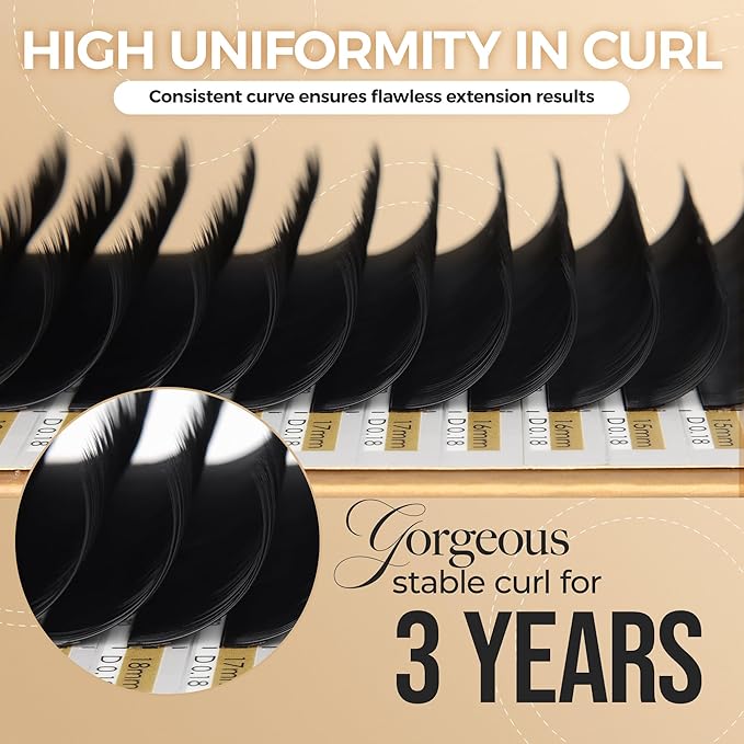 LASHVIEW Russian Volume Lashes 0.03mm Thickness C Curl 8-15mm Mix Tray Faux Individual Eyelash Extension Soft Semi-Permanent Lashes Pure Korean(Professional Salon Use)