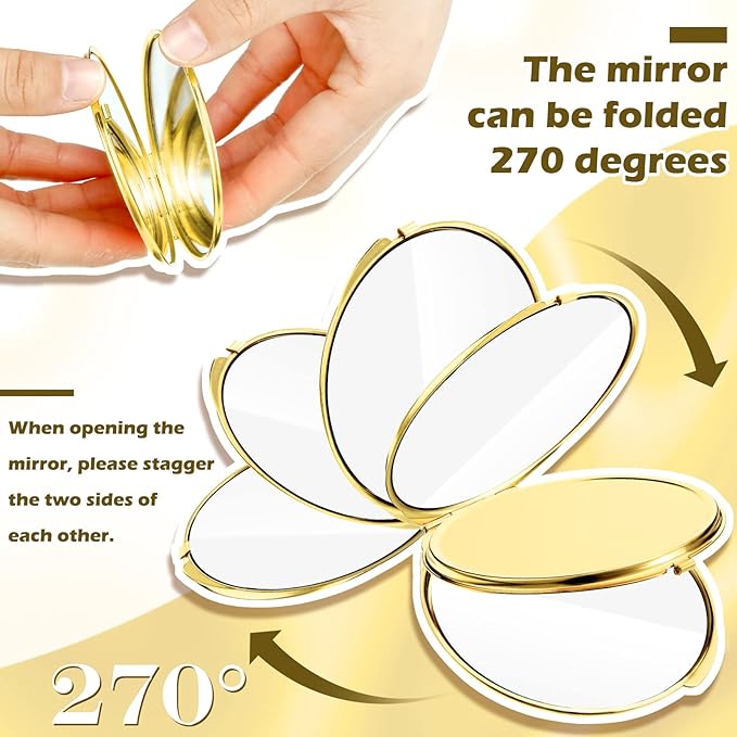 Yalikop 8 Pcs Portable Folding Compact Mirror Bulk with 1X 2X Magnification Double Sided Mini Travel Makeup Mirror for Women Bridesmaid Gifts(Gold)