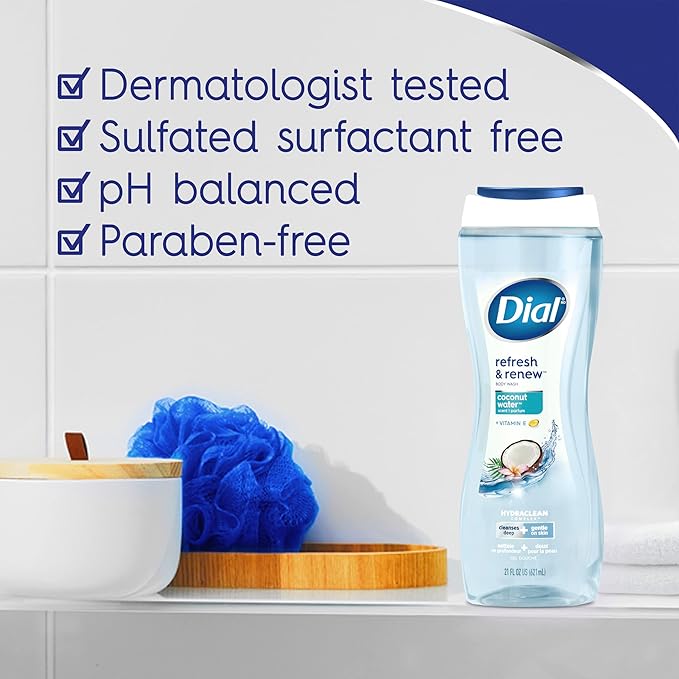 Dial Body Wash, Coconut Water, 21 Ounce , 4 Count (Pack of 1)