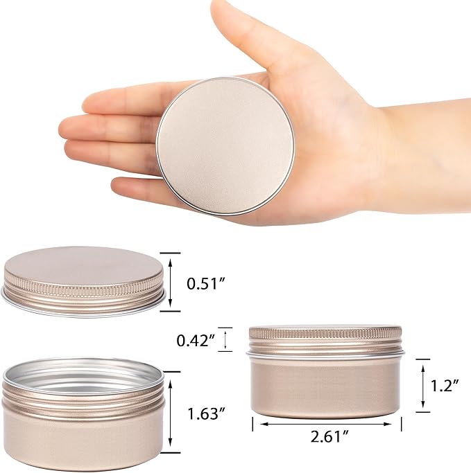 24 Pack 4oz/120ml Screw Top Aluminum Tin Jars with Screw Lids and Blank Labels - Refillable 120ml Metal Containers for Lip Balms, Candles, Salves, Spices, Crafts(Champagne)