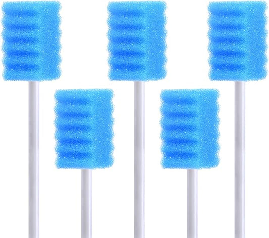 100 PCS Disposable Mouth Swabs Sponge - Oral Care Swabs Unflavored & Sterile Disposable Dental Swabsticks for Mouth & Gum Cleaning Blue