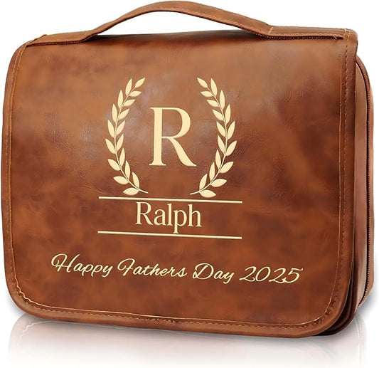 3-in-1 Extra Large Personalized Toiletry Bag For Men, Custom Engraved Leather Travel Organizer Bag, Engraved Name Waterproof Dopp Kit & Gifts for Him Husband Father (Father's Day, Christmas)