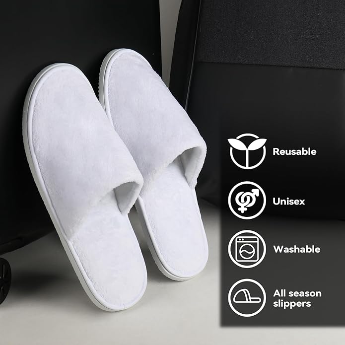 10Pcs Unisex Disposable Slippers for Guests, SPA, Hotel, Bath, Travel - Bulk Cotton Slippers for Shoeless Home, Guest House or Commercial Use