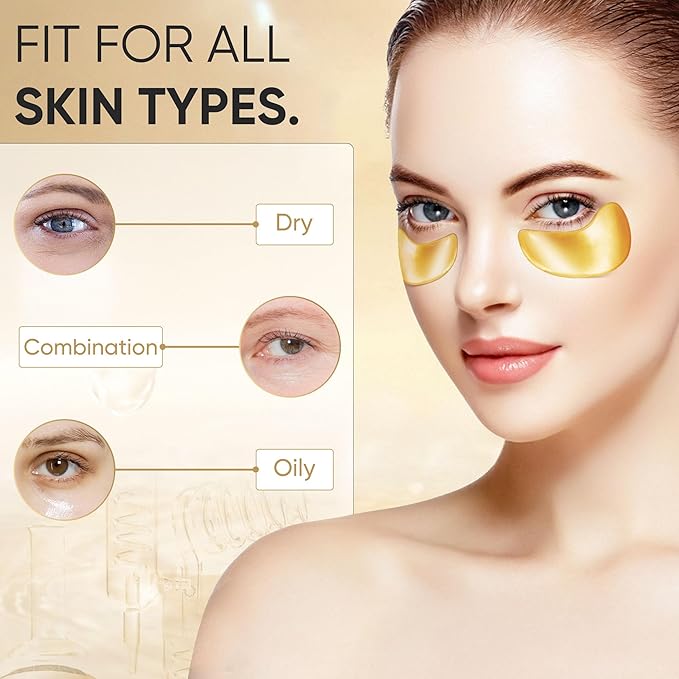 100Pcs/50Pairs Under Eye Patches Gold for Dark Circles, Puffy Eyes, and Wrinkles, 24K Gold Eye Mask for Face, Eye Cream for Men and Women
