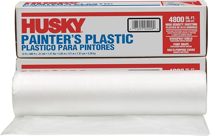 1-Roll of 12’ x 400’ Poly-America 03512H Husky Clear .31-Mil High Density Painter’s Plastic