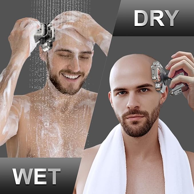 9D Head Shaver for Bald Men, 5-in-1 Electric Razor for Men with Nose Hair Trimmer, Cordless Rechargeable & Waterproof Bald Head Shavers for Wet/Dry with Large Battery, LED Display