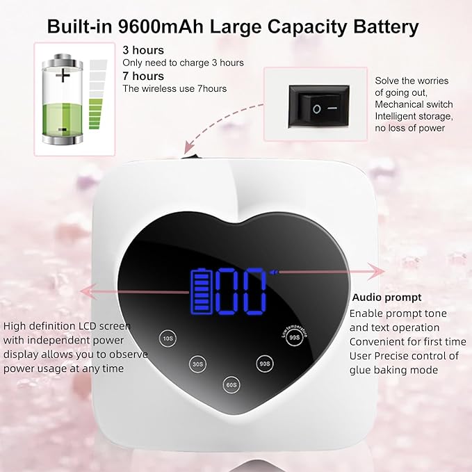 UV LED Nail Lamp Cordless 72W Portable Nail Dryer Light Rechargeable UV Light for Gel Nails Polish/Acrylic,Fast Curing Gel Polish Lamp with 5 Timer Smart Sensor,Nail Art Drying Tools for Home Salon