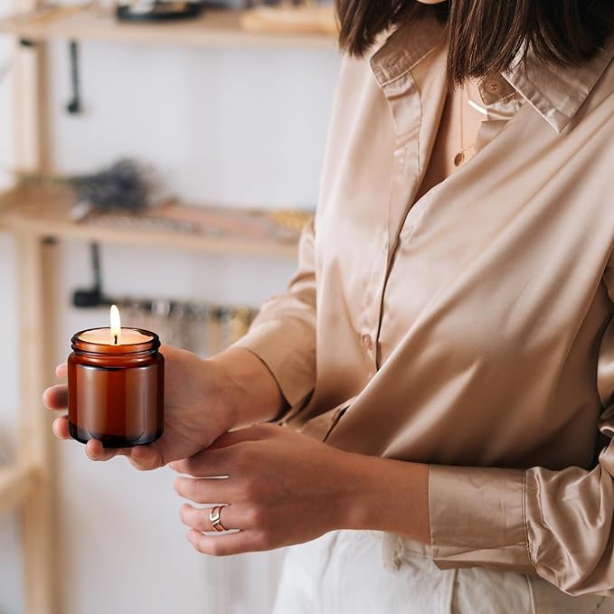 Norme 24 Pcs 4 oz Glass Jars with Lids Leakproof Round Airtight Empty Cosmetic Jars with Inner Liners Lid for Storing Lotions Powder Ointments Candle Making (Black,Amber)