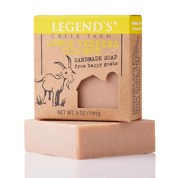Legend's Creek Farm Goat Milk Soap, Moisturizing Cleansing Bar for Hands and Body, Creamy Lather and Nourishing, Gentle For Sensitive Skin (Lemon Verbana Coconut, Pack of 3)
