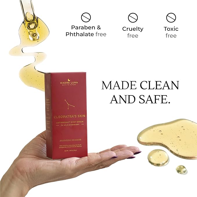 CLEOPATRA'S SKIN Moisturizing Serum – Ayurvedic Face Oil for Oily & Sensitive Skin – Antioxidant, Anti-Aging & Hydrating with Pomegranate & Manjistha, Non-Greasy & Collagen-Boosting Glow Oil