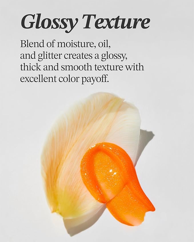 Glint Tint Glosser (Clementine, 0.09oz) - Hydartions, Moisturizing Plumping Lip Gloss with Radiant Shine, Long Lasting, Korean Skin Care. Provence Rose & Calendula Extract.
