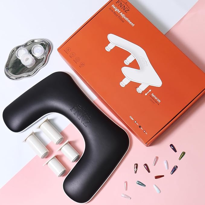 Arm Rest for Nails Tech, 3 Height Adjustatle Nail Arm Rest Stand, U Shaped Manicure Hand Rest, Soft PU Leather Fabric for Manicurists Nail Salon Supplies - Black