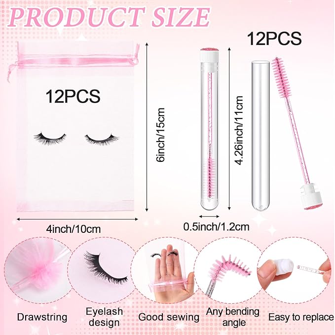 Zhehao 80 Pcs Lash Shampoo Bottle Brushes Kit 20 Foam Pump Dispensers 20 Lash Shampoo Brushes 20 Eyelash Aftercare Bag 20 Cleaning Pipes, Eyelash Extension Supplies(Pink)