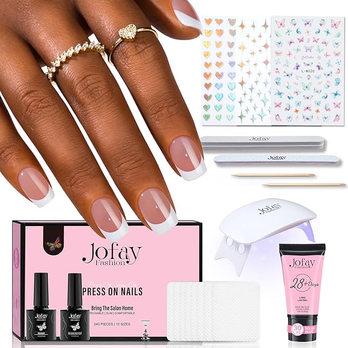 240Pcs French Gel Nail Tips, Brown Extra Short Square Pre-applied Tips, No File Fake Nails, Solid Gel Glue, 30g