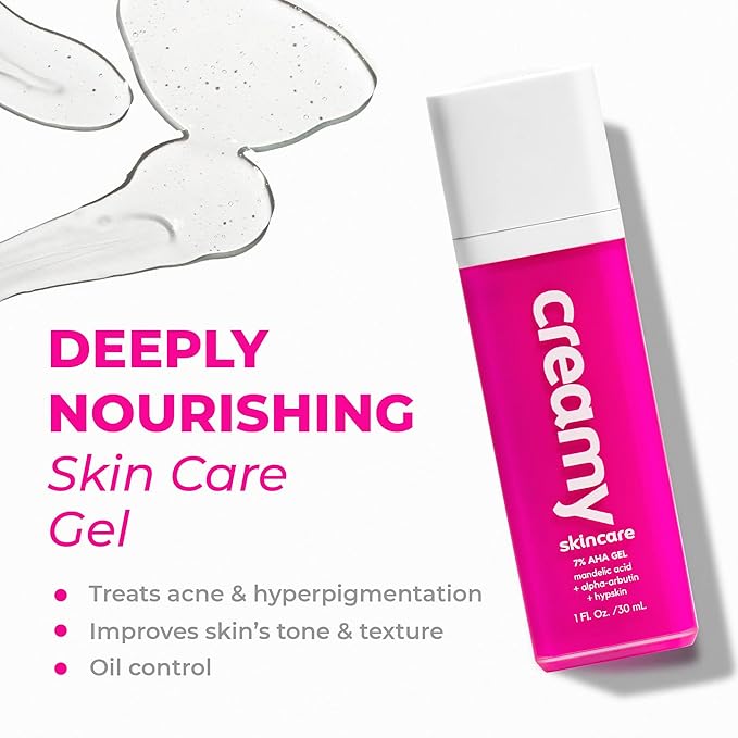Creamy Skincare Blemish Control 7% Mandelic Gel, Acne and Dark Spot Remover for Face, Soothing Skin Care with Mandelic Acid, Alpha-Arbutin, Allantoin, and Hypskin, Gentle Formula 1 fl oz/30mL
