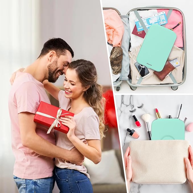 Mocado Travel Makeup Mirro with Lights, 360° Rotation Lighted Makeup Mirror, Portable Mirror with 10x Magnification, 60LEDs 3 Color Lightings, Dimmable Touch Screen, Tabletop Light up Mirror(Green)