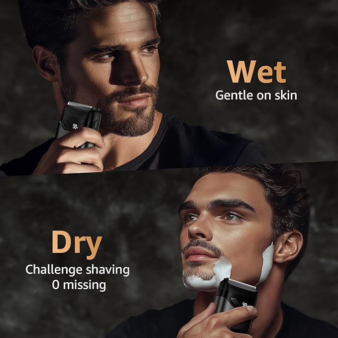 Electric Foil Shavers for Men, Mini Electric Razor, Compact Face Shaver, IPX7 Waterproof Wet Dry Cordless Razor, LED Display, USB-C Fast Rechargeable