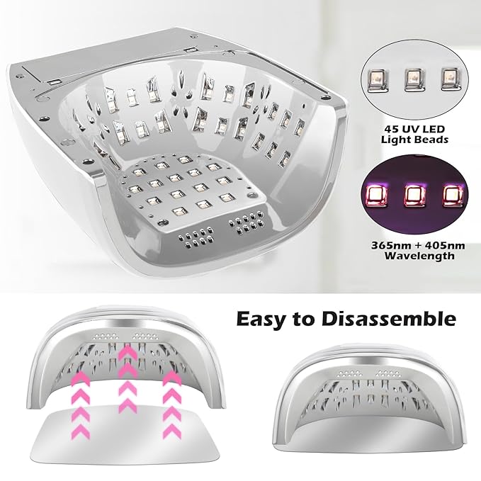 90W Professional Wireless Cordless Rechargeable UV LED Nail Lamp,Nail Lamp Gel Nail Curing Dryer Light for Nails with 45 Beads,4 Timer Setting LCD Display Nail Polish Machine (White)