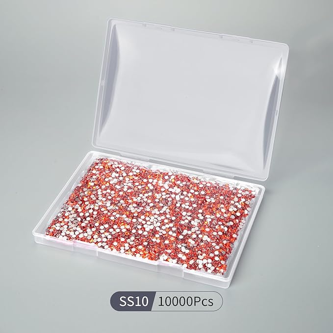 10000PCS Orange Rhinestones Bulk, Flat Back Crystal Glass Stone Round Gems,SS10, 2.7-2.9mm