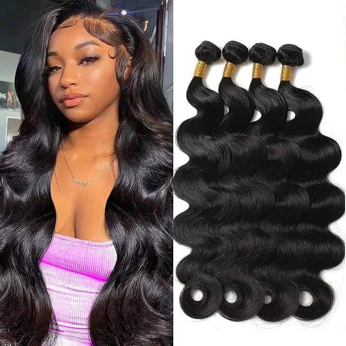 12A Human Hair Bundles 16 18 20 22 Inch Body Wave Bundles Human Hair 100% Unprocessed Brazilian Virgin Hair Body Wave 4 bundles Deals Human Hair Extensions Quick Weave for Women Natural Black