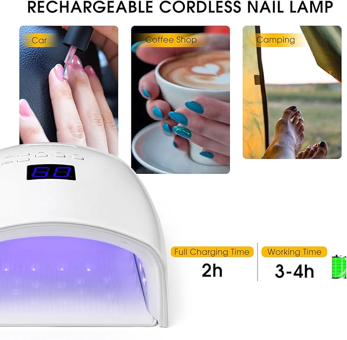 48W Rechargeable UV LED Nail Lamp Faster Wireless Nail Dryer Gel Polish UV Nail Light with 4 Timer Settings, Professional Quick Dry Curing Lamp with Display Auto Sensor for Salon & Home