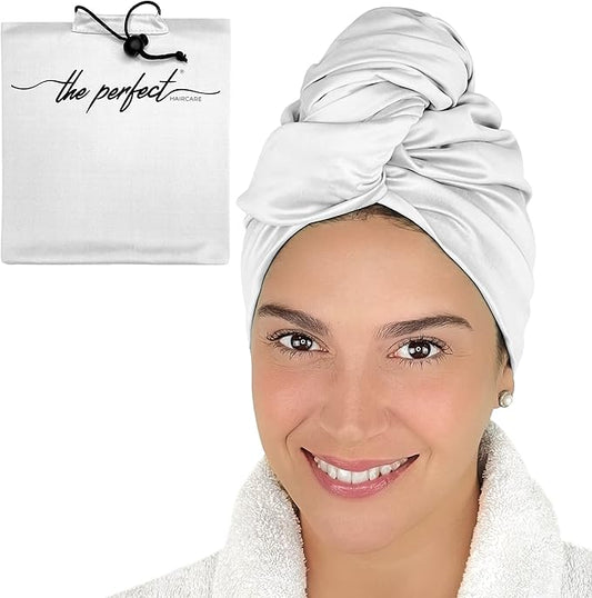 THE PERFECT HAIRCARE Microfiber Hair Towel Wrap for Women - Absorbent Quick Drying Turban for Wet, Curly, and Long Hair for Women, Girls, and Kids - Anti Frizz White