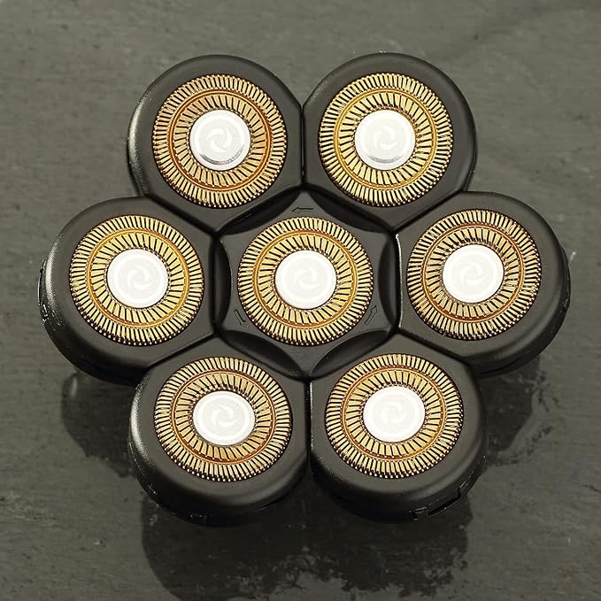 Universal 7 Blades Head Shaver Replacement Heads for Head Shaver and Other Brands Shaver, 7 Heads Head Shaver Bald Shaver Beard Electric Razor Shaver Head (Gold+Black)