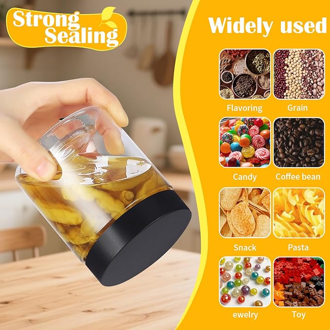 36 PCS 16 OZ Plastic Jars with Screw On Lids, Pen and Labels Refillable Empty Round Slime Cosmetics Containers for Storing Dry Food, Makeup, Slime, Honey Jam, Cream, Butter, Lotion, black