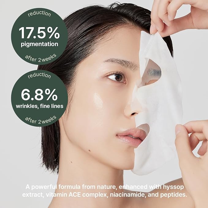 Arencia Hyssop Glow Sheet Mask, 5 Pack, Hydrating, Glowing, Boosting, Repairing for younger looking skin with Vitamin A,C,E