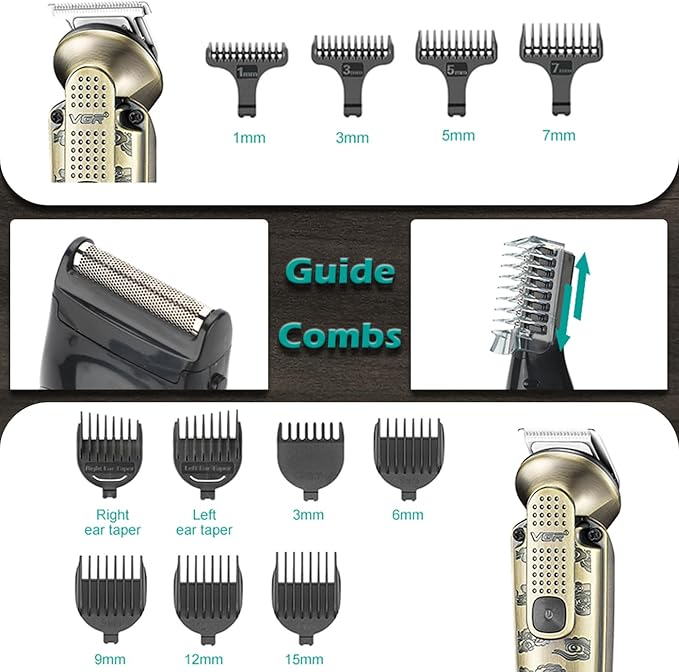 VGR 095 Beard Trimmer for Men, 7 in 1 Waterproof Cordless Hair Clippers and Trimmers Set, Electric Razor Shavers T-Blade Hair Trimmer Grooming Kit for Nose Body Ear Face Mustache, V-103