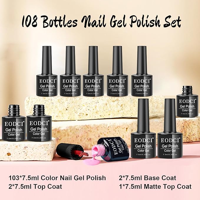 103 Colors Gel Nail Polish Set, Multi-Colored Gel Polish With 5 Pcs Base Coat Glossy Matte and Glossy Top Coat Nail Set