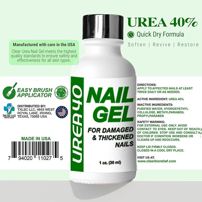 Urea Nail Gel - Softens Cracked Heel Calluses & Thick Toenails - Repairs Damaged, Yellow, Discolored Nails – Highly Effective & Quick-Dry Fingernails & Toenail Treatment (Urea 40%)