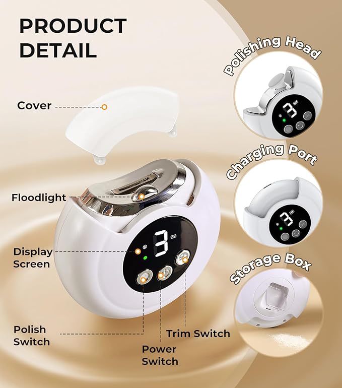 2025 New 3-in-1 Electric Nail Clippers,360° Rotation, 3-Speeds, Polishing Automatic Nail Trimmer with Nail Chip Storage & LED Light, Rechargeable Safety Trimmer for Women, Men, Baby, Seniors