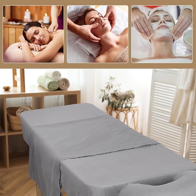 12 Pcs 4 Sets Premium Microfiber Massage Table Sheet Set, Include Massage Table Cover, Massage Fitted Sheet, Massage Face Rest Cover for Beauty Salon Spa Hair Salon, Grey