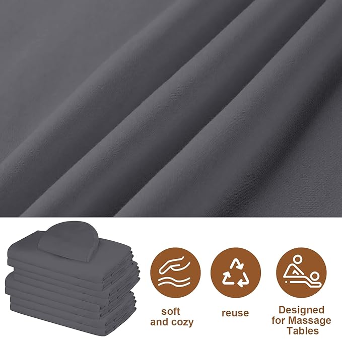 4 Sets Premium Microfiber Massage Table Sheets Set 3 Piece Set Includes Massage Table Cover Fitted Sheet and Fitted Face Rest Cover, Grey