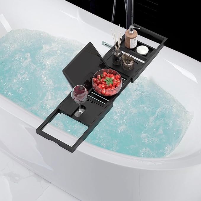 Foldable Bathtub Tray - Expandable Bamboo Bath Caddy Tray for Tub - Luxury Wood Bath Accessories, Perfect Spa Experience for New Home - Unique House Warming Gifts for Mom, Women, Couples