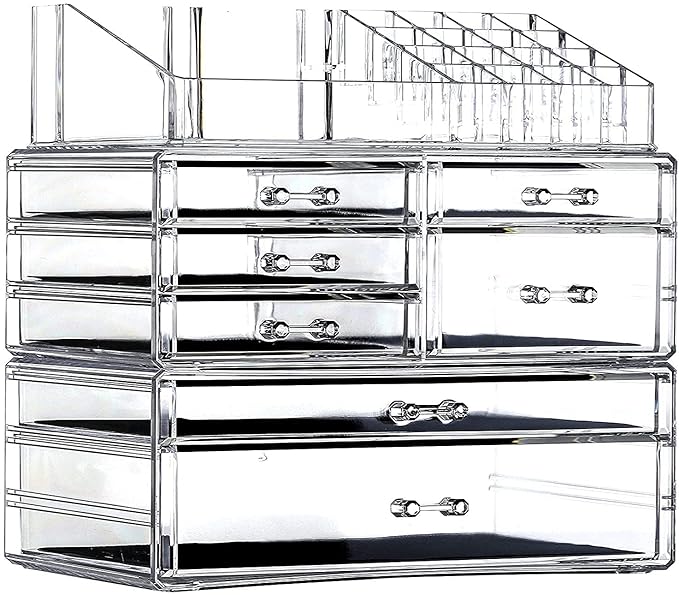 Cq acrylic 3 Pack Clear Makeup Organizer Countertop,Stackable 7 Drawers Skincare Organizer,Cute Skin Care Organizer for Vanity Hair Clip,Jewelry,Beauty Product Desk and Make Up Organizers for Vanity