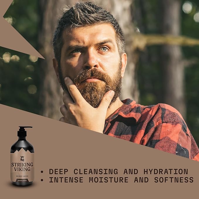 Striking Viking Sandalwood Beard Wash/Shampoo for Men - 17 Oz, Paraben & Sulfate Free, Jojobal Oil for all Beard Types - Promotes Healthy Growth & Moisturizes