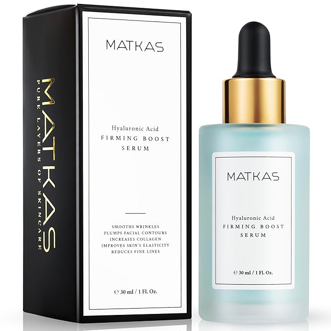 MATKAS Korean Hyaluronic Acid Serum for Face 1 Fl. Oz. with Niacinamide B3 + Vitamin B5 + 8 Peptides and Ginseng Root Extract for Deep Firming, Plump Wrinkles, Hydrating Serum, Anti Aging Facial Serum