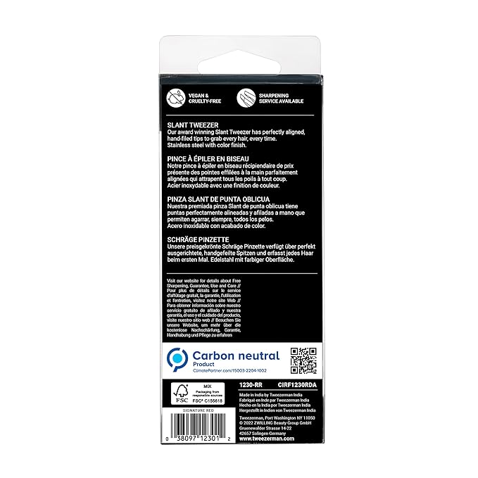 Tweezerman Stainless Steel Slant Tweezer - Eyebrow Tweezers for Women and Men (Signature Red)