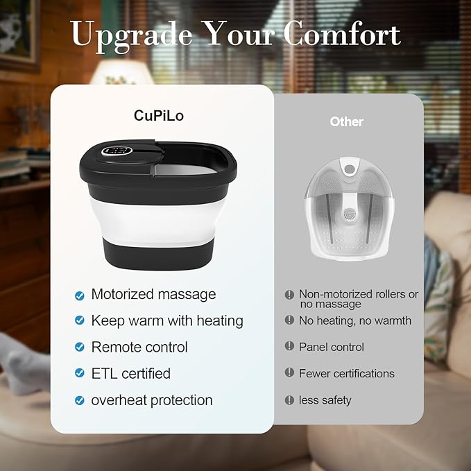 Foot Spa Bath Massager, 2025 Upgraded Foot Bath with Circulation Heat, Motorized Shiatsu Massage Balls, Pedicure Soaking Tub with Waves, Remote, Handle, Feet Stress Relief, Gifts