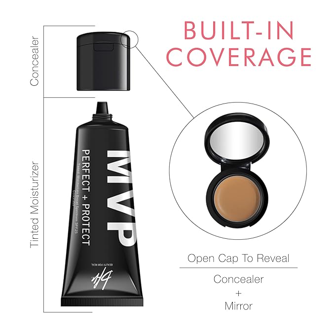 Beauty For Real MVP Tinted Moisturizer & Concealer, Medium 3 - Also Acts as a Primer, SPF 25 Sunscreen & Complexion Perfector - Anti-Aging Hydration & Coverage - 1.5 fl oz