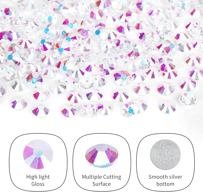 10000PCS Transparent AB Rhinestones Bulk, Flat Back Crystal Glass Stone Round Gems,SS10, 2.7-2.9mm