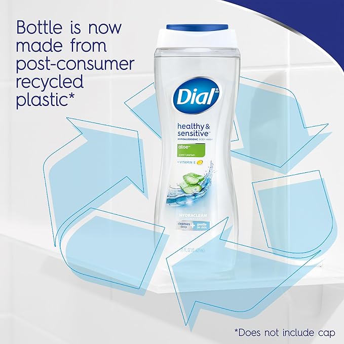 Dial Clean + Gentle Body Wash, Aloe Scent, 16 Fl Oz (Pack of 6)