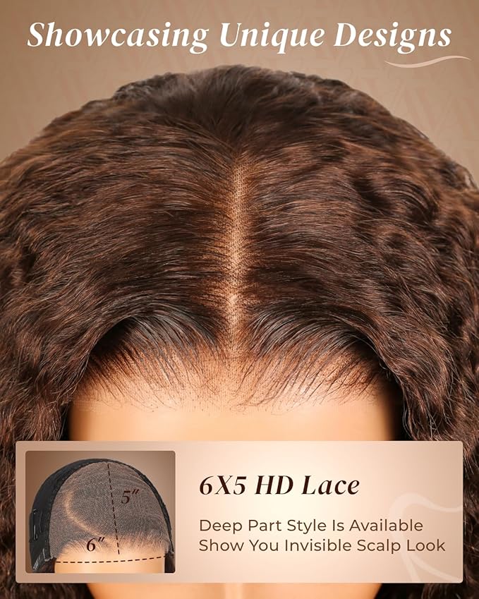 Arabella 5x6 Chocolate Brown Deep Curly Bob Wig Human Hair 210% Density Wear and Go Glueless Wigs Human Hair 4# Brown Bob Wig Lace Front Wigs Pre Cut Lace Pre Bleached Knots(12inch, 5x6 DC Glueless)