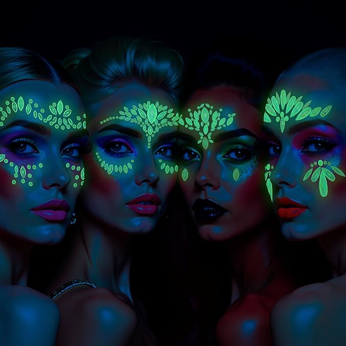 Face Gems Adhesive Glitter Jewel Tattoo Sticker Festival Gems Rave Party Body Make Up (GLOW IN THE DARK)