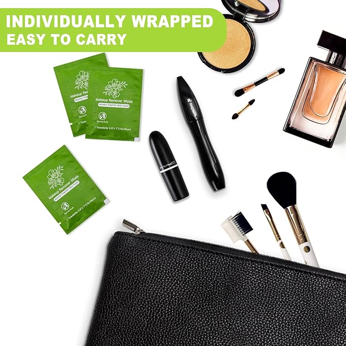 Makeup Remover Wipes Bulk Individually Wrapped,Travel Makeup Wipes Individual Makeup Remover Wipes Bulk Gentle Cleansing Makeup Remover Wipes for Face Cleansing Mascara Lipstick Travel Hotel (100)