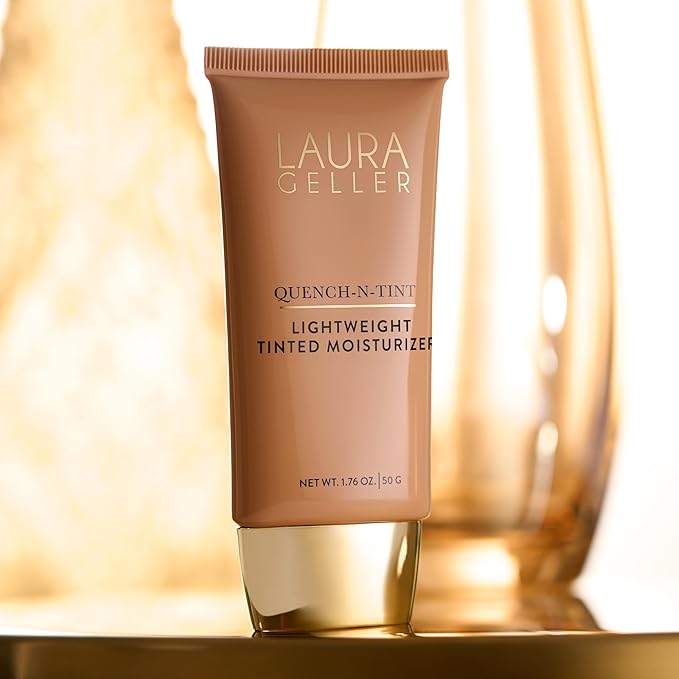 LAURA GELLER NEW YORK Quench-n-Tint Lightweight Tinted Moisturizer, Porcelain/Fair - Sheer to Light Buildable Coverage - Natural Glow Finish - Lightweight Formula with Hyaluronic Acid