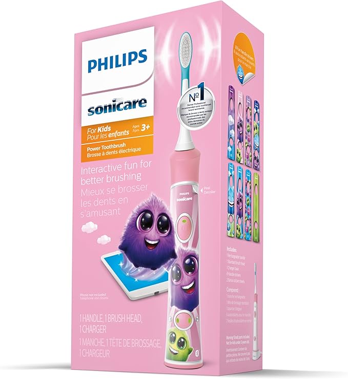 Philips Sonicare for Kids 3+ Bluetooth Connected Rechargeable Electric Power Toothbrush, Interactive for Better Brushing, Pink, HX6351/41